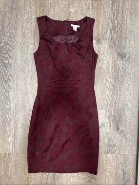 H&M Sleeveless Wine Floral Jacquard Midi Dress